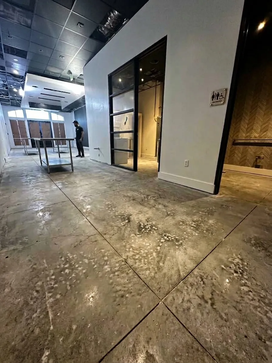 Bare concrete floor before the epoxy pour