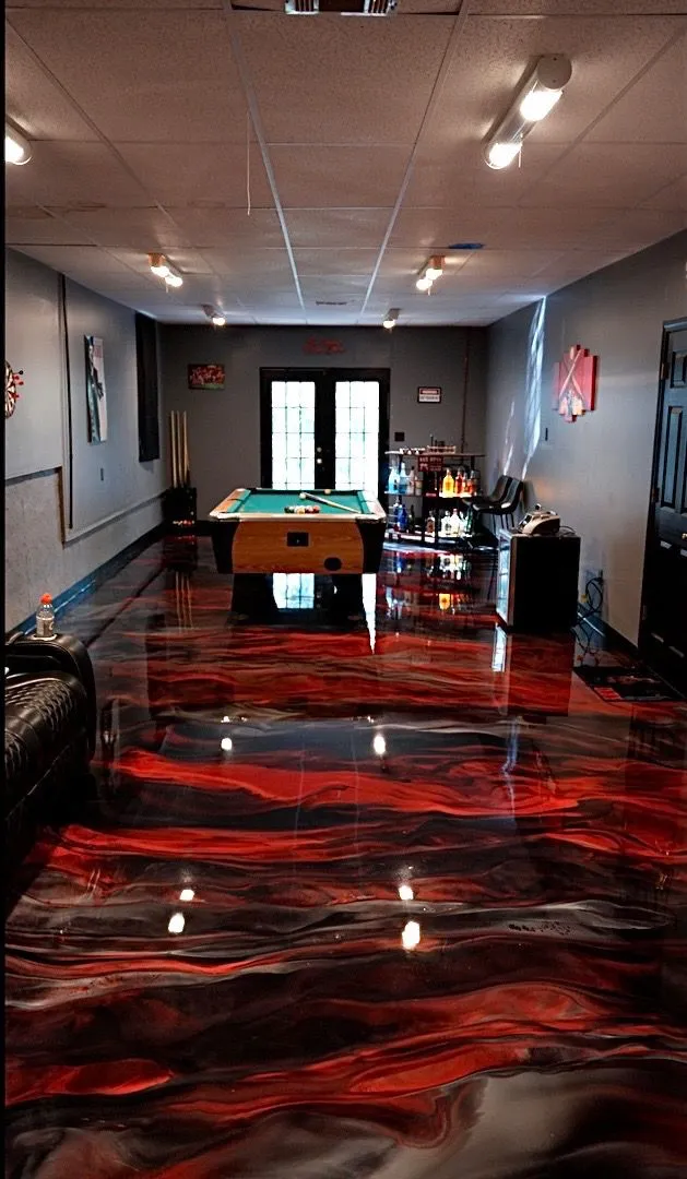 Molten Red metallic game room floor
